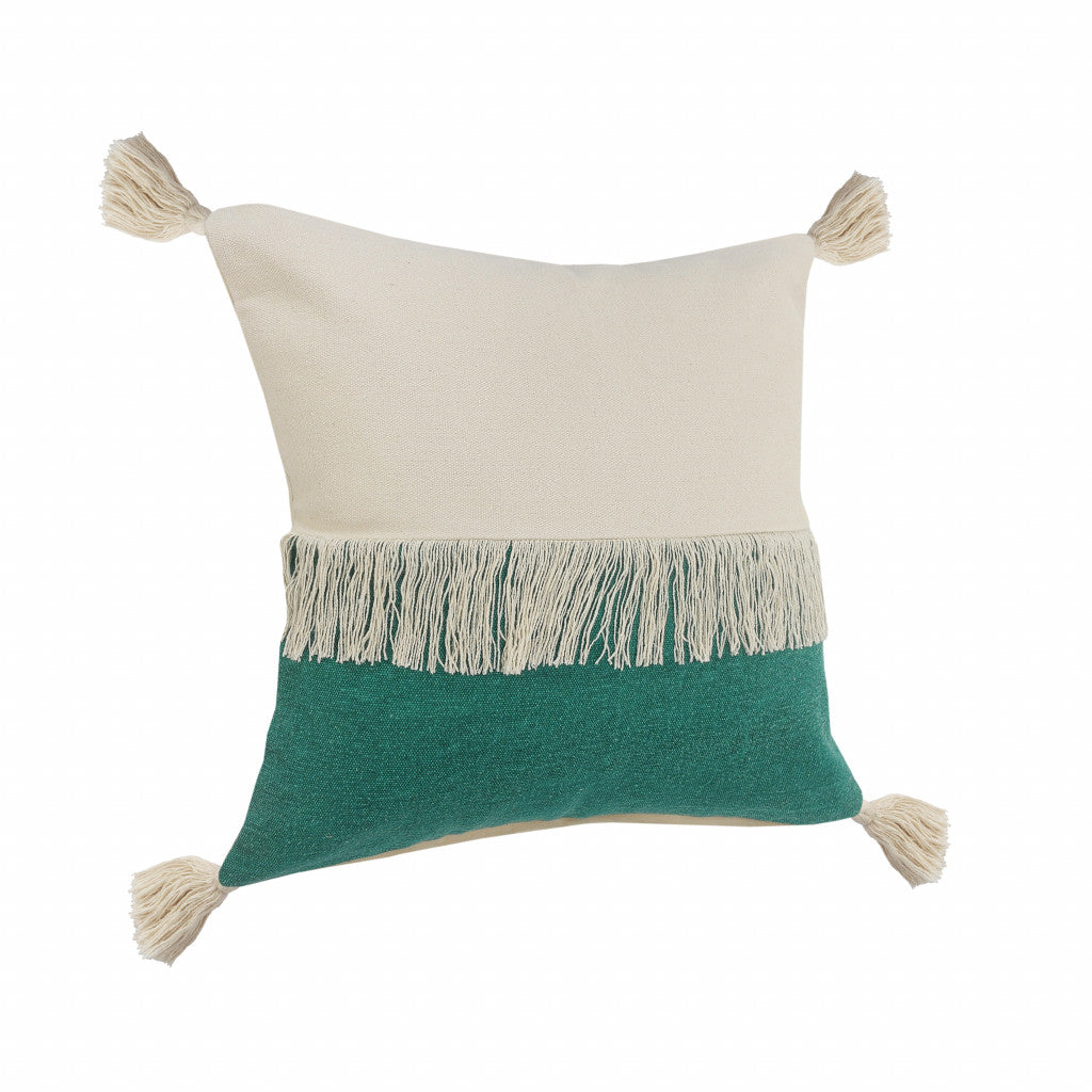 20" X 20" Emerald Green And Off-White 100% Cotton Zippered Pillow FurniFindUSA