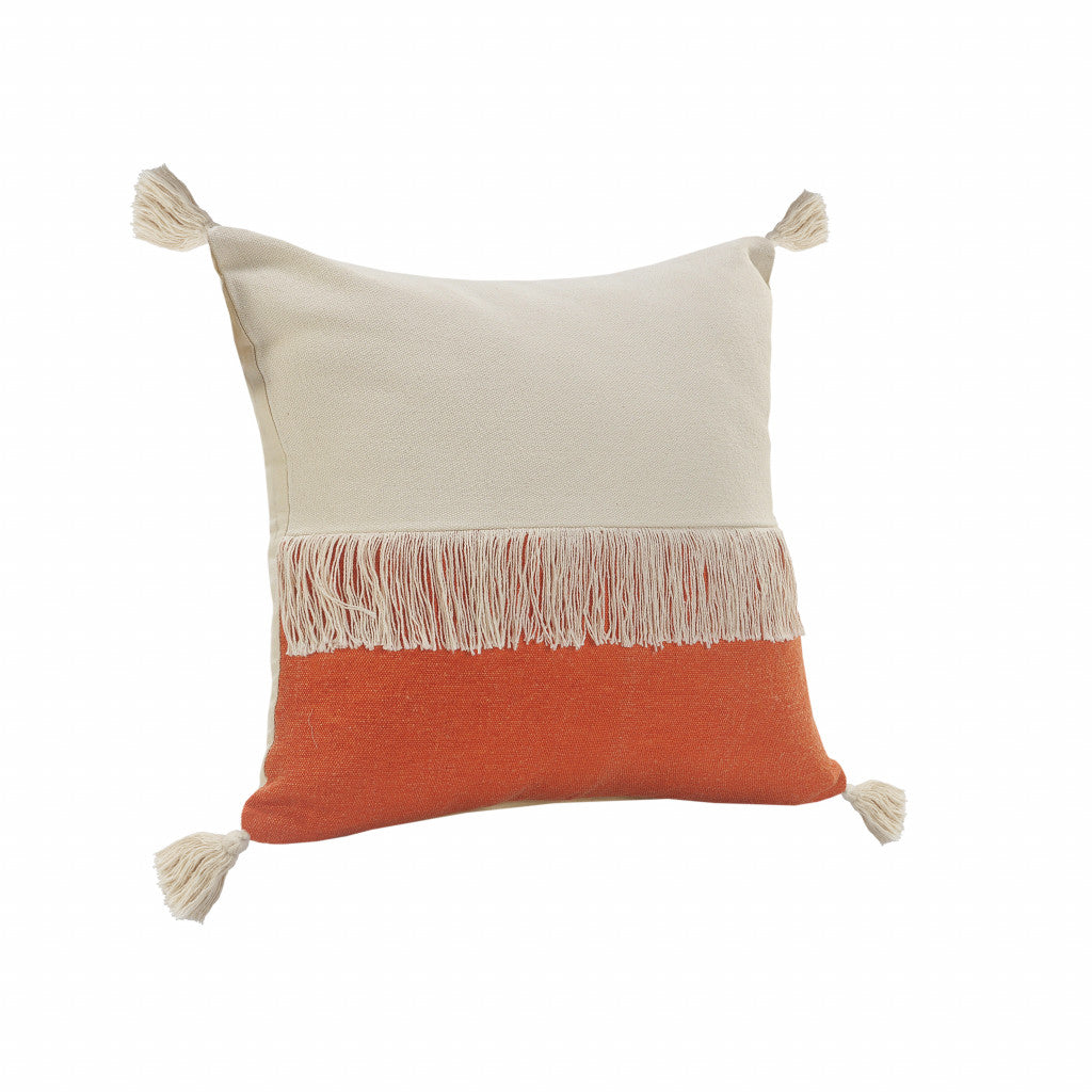 20" X 20" Orange And Off-White 100% Cotton Zippered Pillow FurniFindUSA