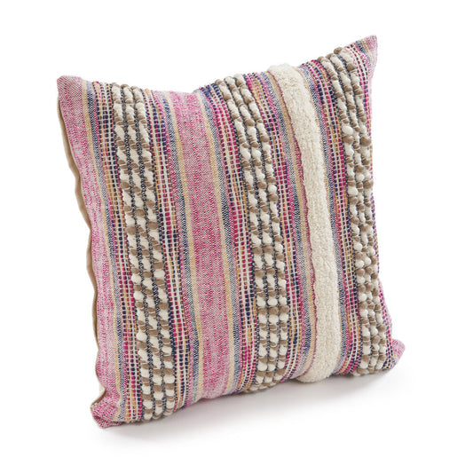 18" X 18" Pink and Ivory Striped Cotton Blend Zippered Pillow FurniFindUSA