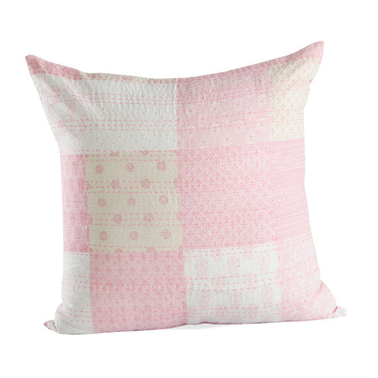 20" X 20" Pink And Off-White 100% Cotton Patchwork Zippered Pillow FurniFindUSA