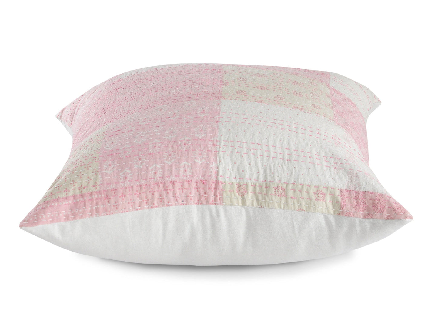 20" X 20" Pink And Off-White 100% Cotton Patchwork Zippered Pillow FurniFindUSA