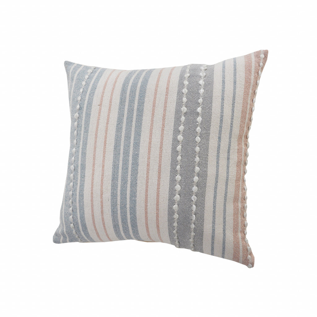 20" X 20" White Blue Gray And Tan 100% Cotton Striped Zippered Pillow FurniFindUSA