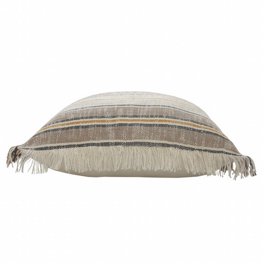 20" X 20" Taupe Gray Yellow And Navy 100% Cotton Striped Zippered Pillow FurniFindUSA