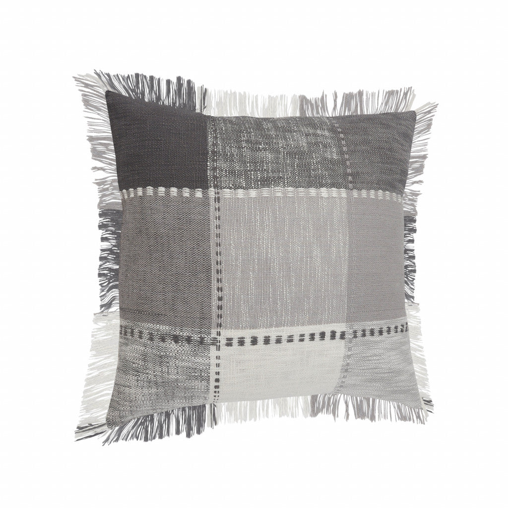 20" X 20" Dark Gray Light Gray White And Pink 100% Cotton Plaid Zippered Pillow FurniFindUSA