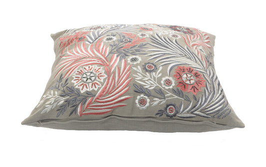 20" X 20" Gray Adn Pink 100% Cotton Floral Zippered Pillow FurniFindUSA