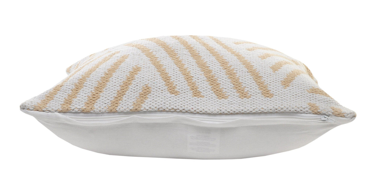 20" X 20" Tan And White 100% Cotton Geometric Zippered Pillow FurniFindUSA