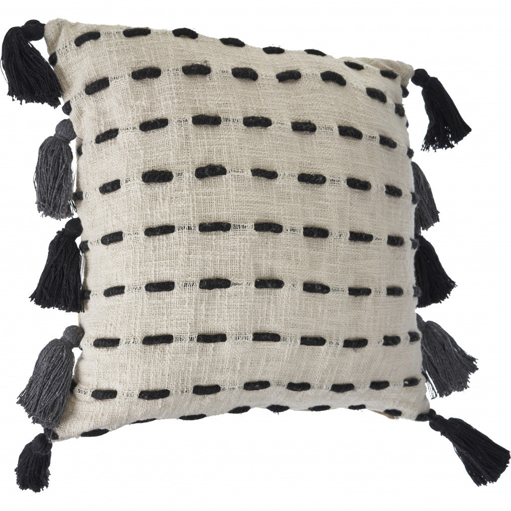 20" X 20" Black And Cream 100% Cotton Geometric Zippered Pillow 4.0" (L) x 20.0" (W) x 20.0" (H) FurniFindUSA