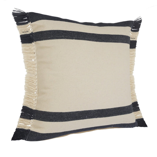 26" X 26" Ensign Blue White And Linen 100% Cotton Striped Zippered Pillow FurniFindUSA