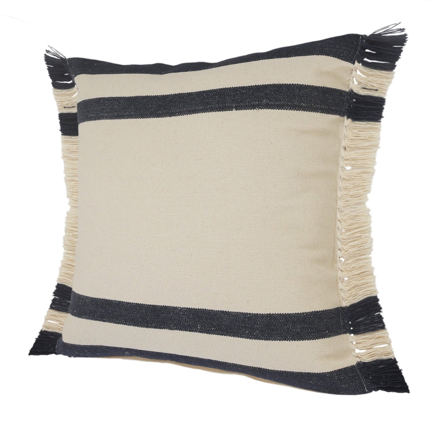 26" X 26" Ensign Blue White And Linen 100% Cotton Striped Zippered Pillow FurniFindUSA