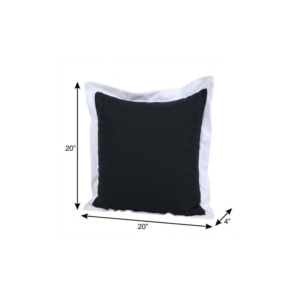20" Black And White Cotton Geometric Throw Pillow