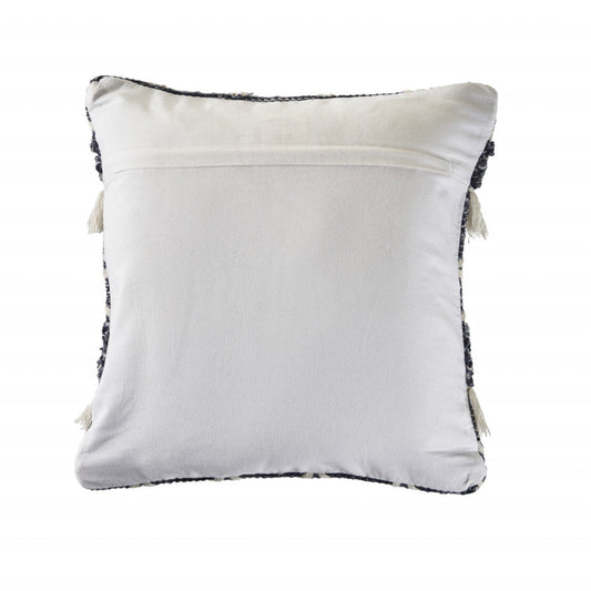20" X 20" Navy And Ivory 100% Wool Geometric Zippered Pillow FurniFindUSA