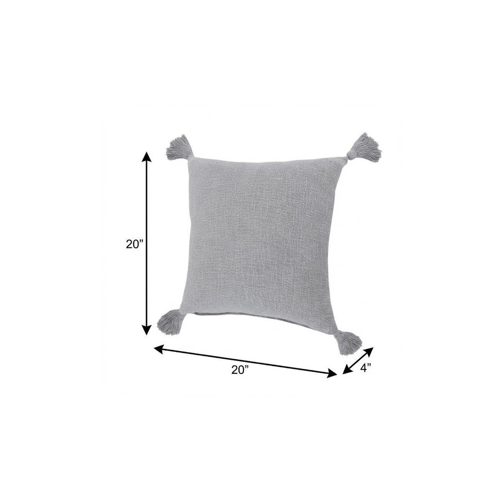 20" X 20" Light Gray 100% Cotton Zippered Pillow