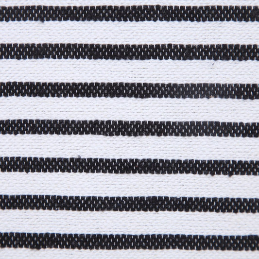 20" X 20" Black And White 100% Cotton Striped Zippered Pillow