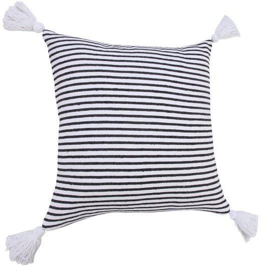 20" X 20" Black And White 100% Cotton Striped Zippered Pillow FurniFindUSA