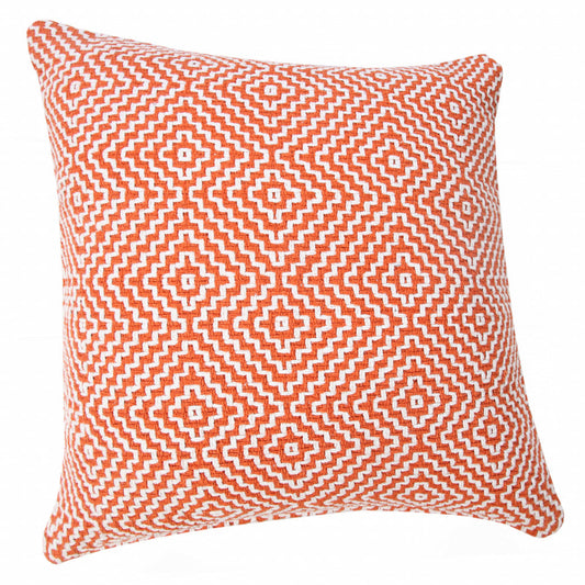 20" X 20" Orange And White 100% Cotton Geometric Zippered Pillow 4.0" (L) x 20.0" (W) x 20.0" (H) FurniFindUSA