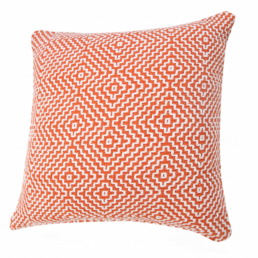 20" X 20" Orange And White 100% Cotton Geometric Zippered Pillow 4.0" (L) x 20.0" (W) x 20.0" (H) FurniFindUSA