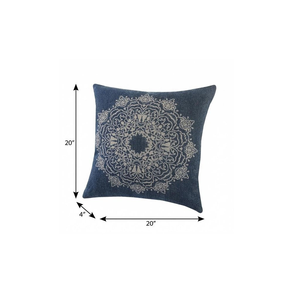 20" X 20" Blue And White 100% Cotton Geometric Zippered Pillow HomeRoots