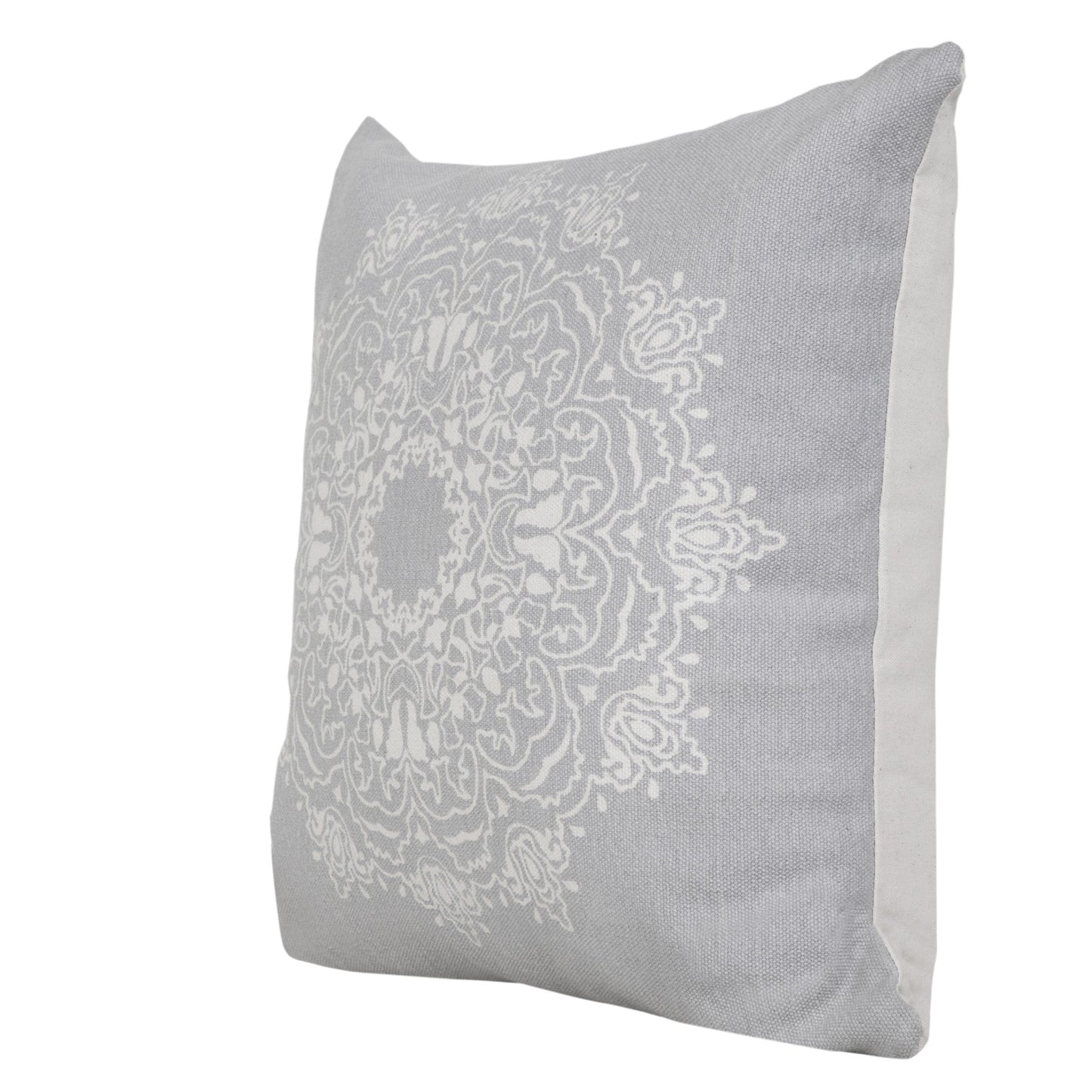 20" X 20" Pale Gray And White 100% Cotton Geometric Zippered Pillow FurniFindUSA