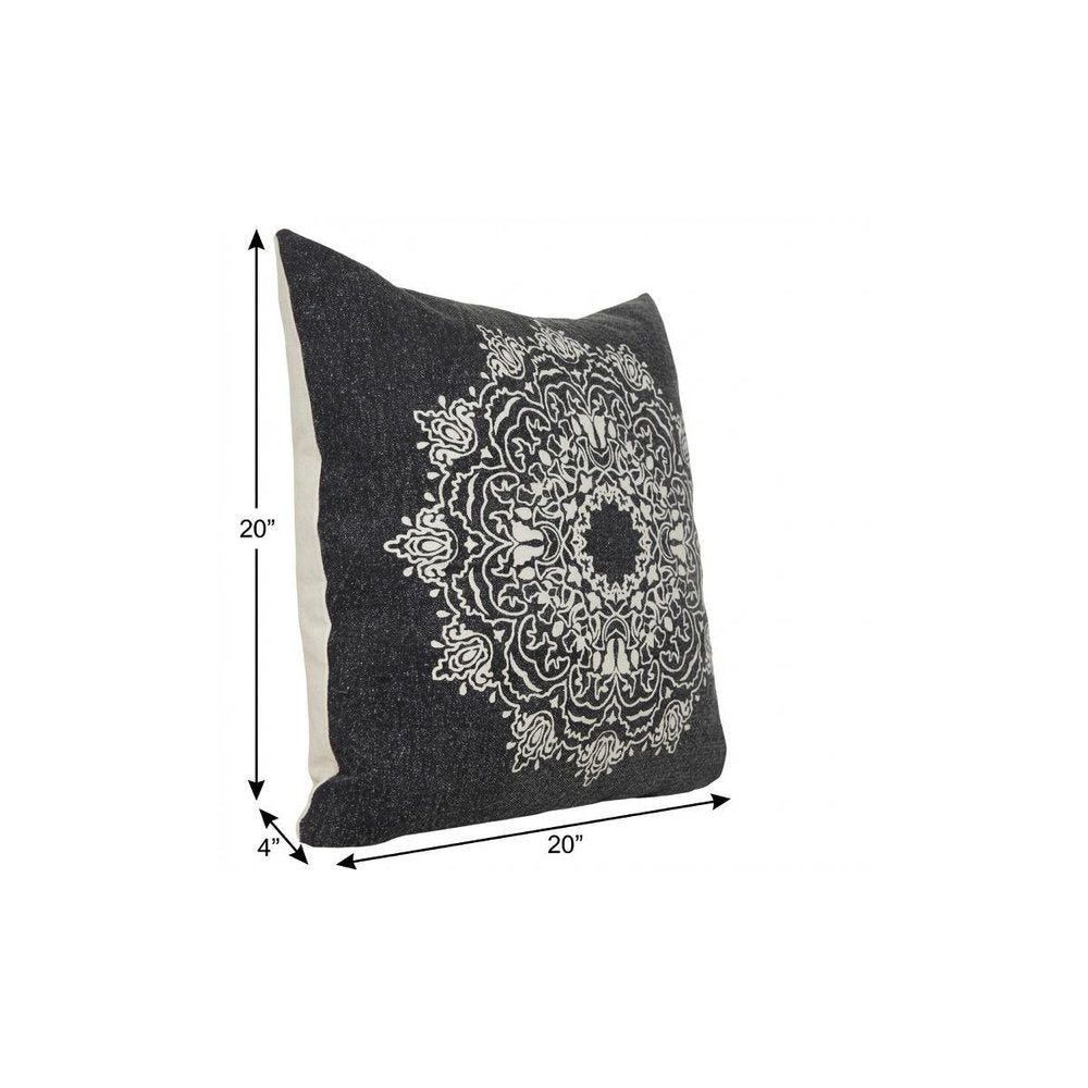 20" X 20" Jet Black And White 100% Cotton Geometric Zippered Pillow HomeRoots