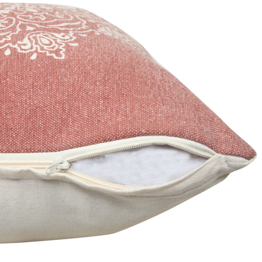 20" X 20" Dusty Rose And White 100% Cotton Geometric Zippered Pillow FurniFindUSA