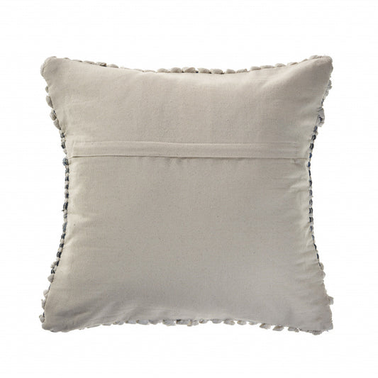 18" X 18" Blue And Ivory 100% Cotton Geometric Zippered Pillow FurniFindUSA