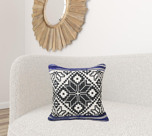 20" X 20" Blue Navy Gray And White 100% Cotton Geometric Zippered Pillow FurniFindUSA