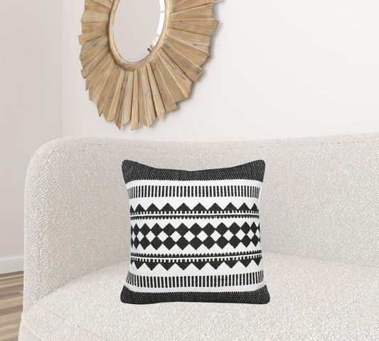 20" Black and White Geometric Cotton Throw Pillow 4.0" (L) x 20.0" (W) x 20.0" (H) FurniFindUSA