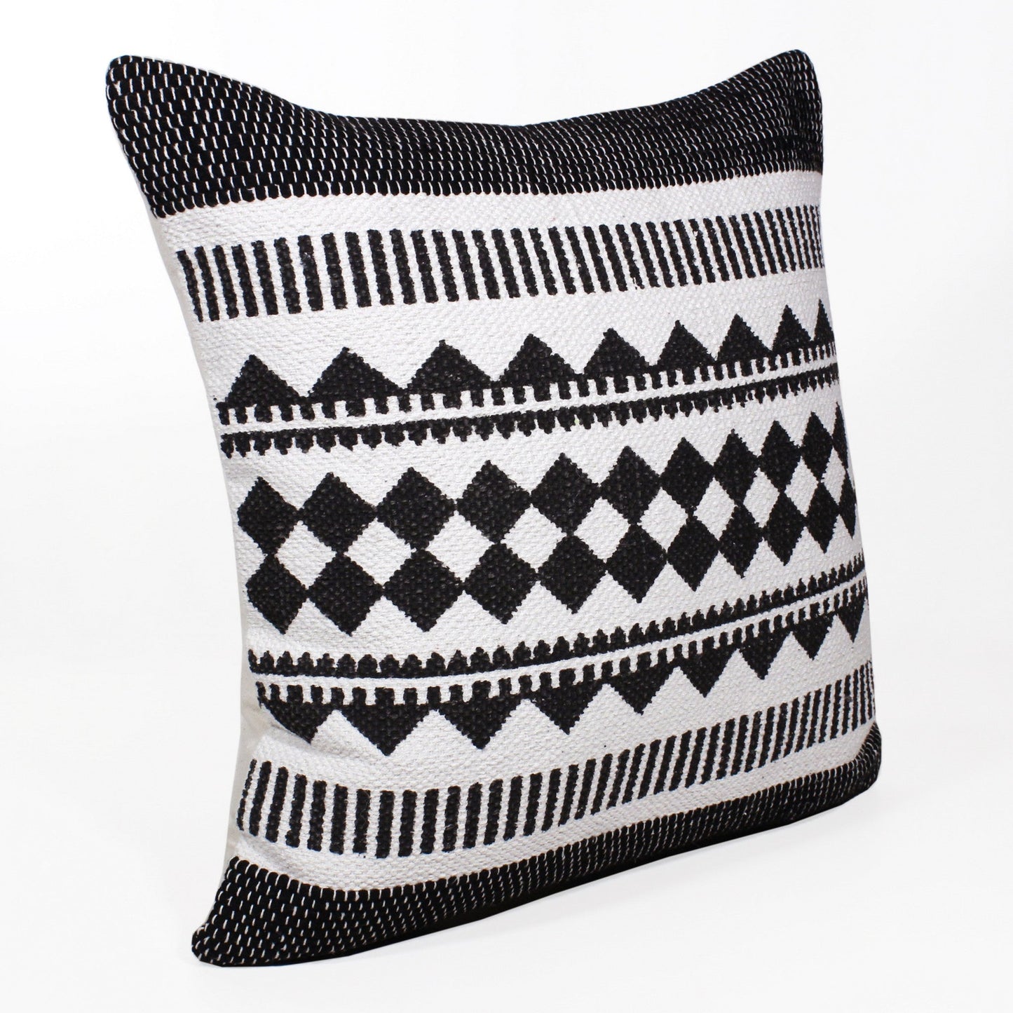 20" Black and White Geometric Cotton Throw Pillow 4.0" (L) x 20.0" (W) x 20.0" (H) FurniFindUSA