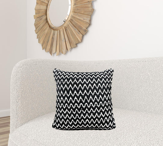 20" X 20" Black And White Polyester Chevron Zippered Pillow FurniFindUSA