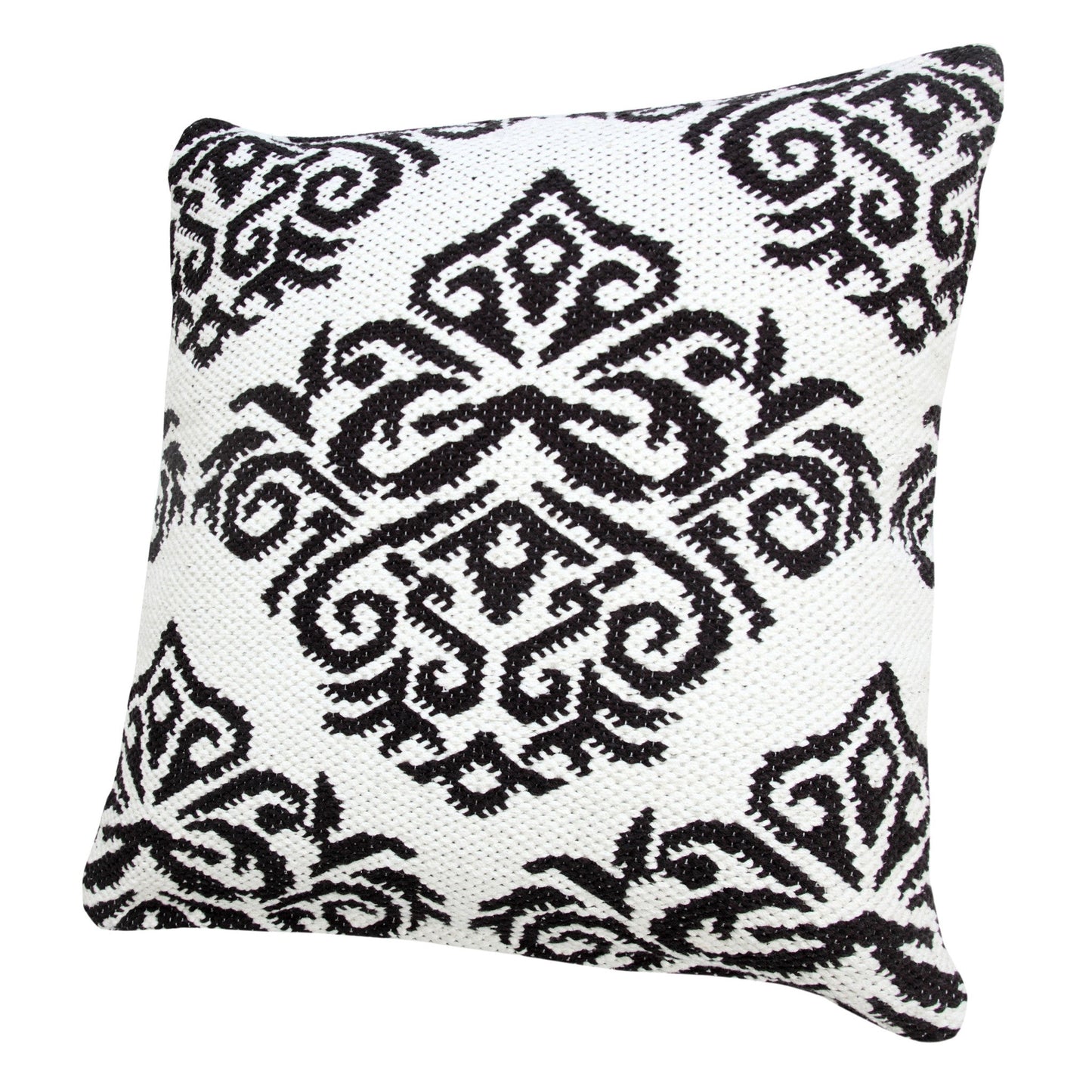20" X 20" White And Black 100% Cotton Damask Zippered Pillow FurniFindUSA