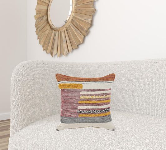 18" X 18" Red and Ivory Linen Cotton Zippered Pillow FurniFindUSA