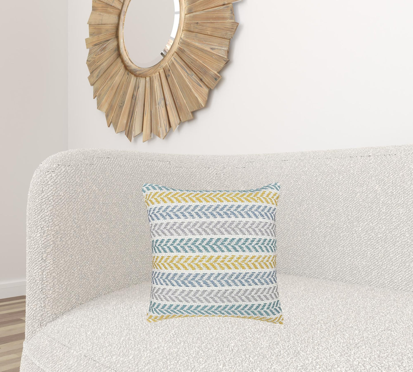 18" X 18" Yellow And Teal 100% Cotton Striped Zippered Pillow FurniFindUSA