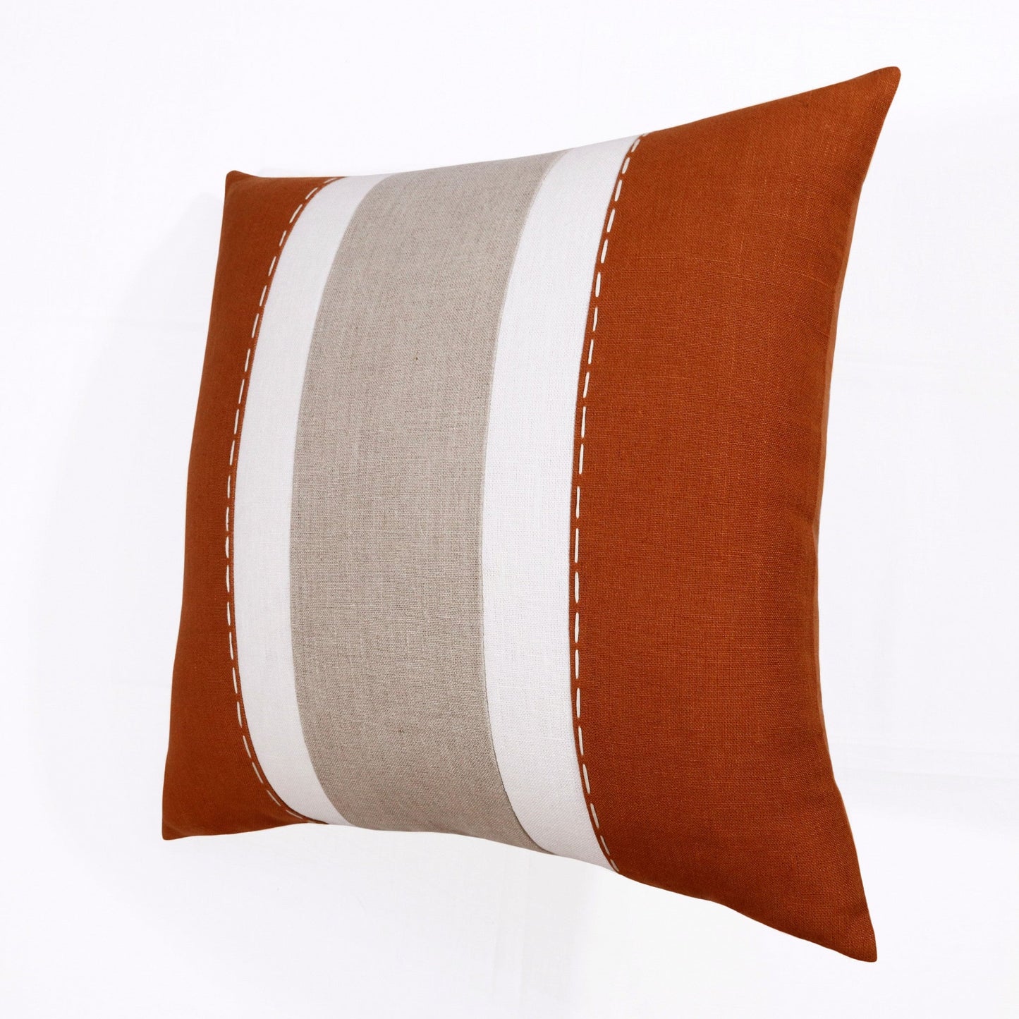 20" X 20" Rust And Gray Linen Striped Zippered Pillow FurniFindUSA