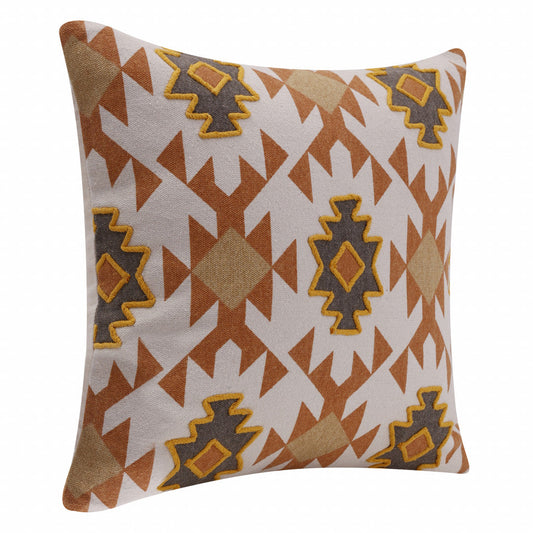 20" X 20" Orange 100% Cotton Geometric Zippered Pillow FurniFindUSA