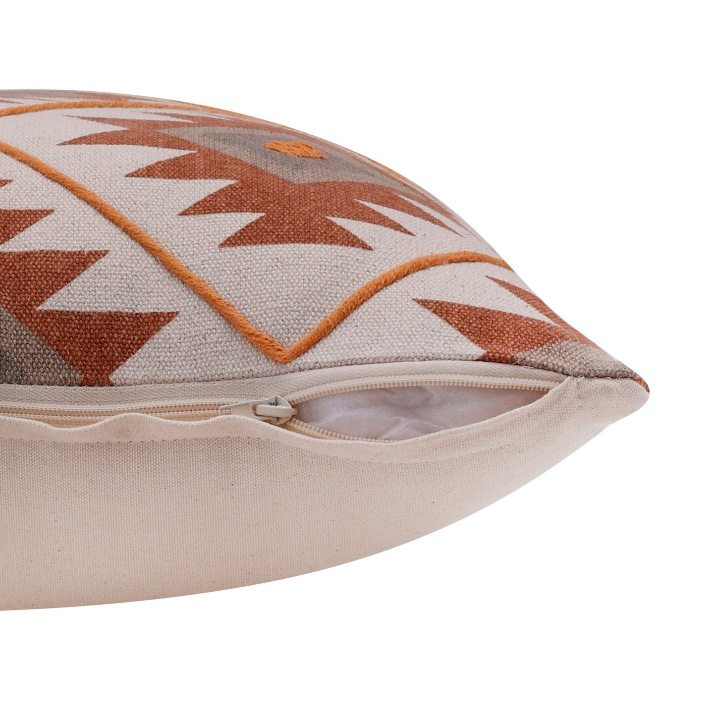 20" X 20" Rust And Off-White 100% Cotton Geometric Zippered Pillow FurniFindUSA