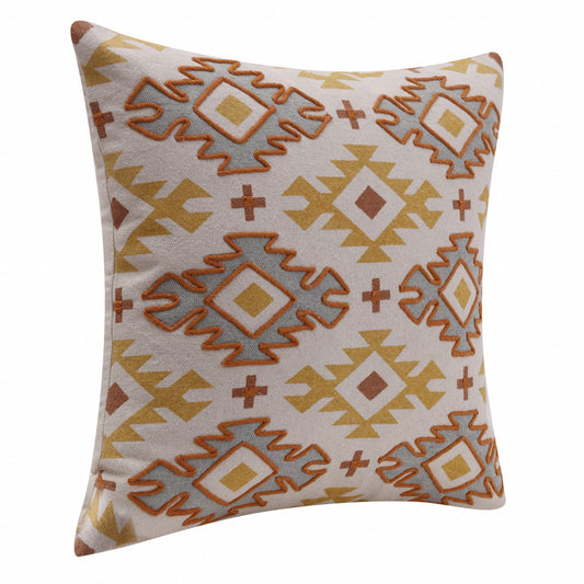 20" X 20" Yellow And Rust 100% Cotton Geometric Zippered Pillow FurniFindUSA