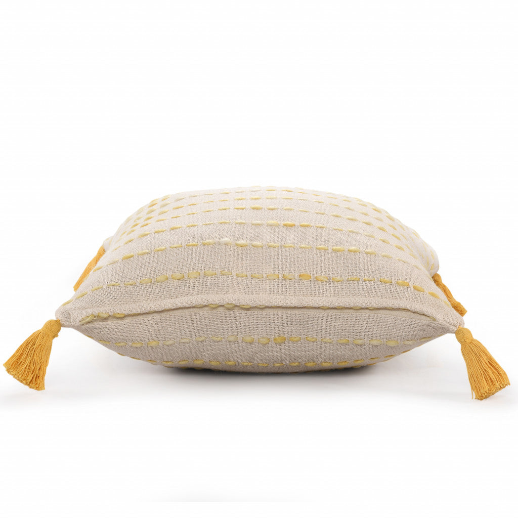 20" X 20" Golden Yellow And Ivory 100% Cotton Striped Zippered Pillow FurniFindUSA