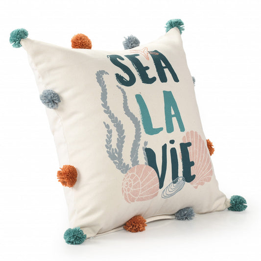 20" X 20" Blue Orange And Off-White Polyester Tropical Zippered Pillow FurniFindUSA
