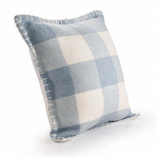 20" X 20" Light Blue And Ivory Polyester Plaid Zippered Pillow FurniFindUSA