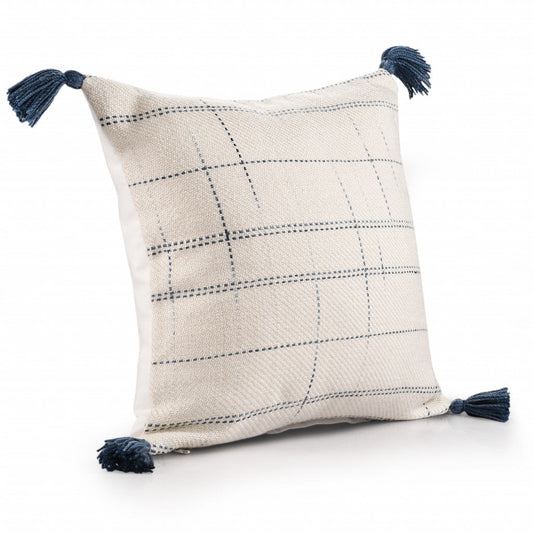 20" X 20" Ivory And Blue Polyester Geometric Zippered Pillow FurniFindUSA