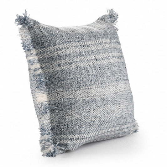 20" X 20" Denim Blue And Ivory Polyester Striped Zippered Pillow FurniFindUSA