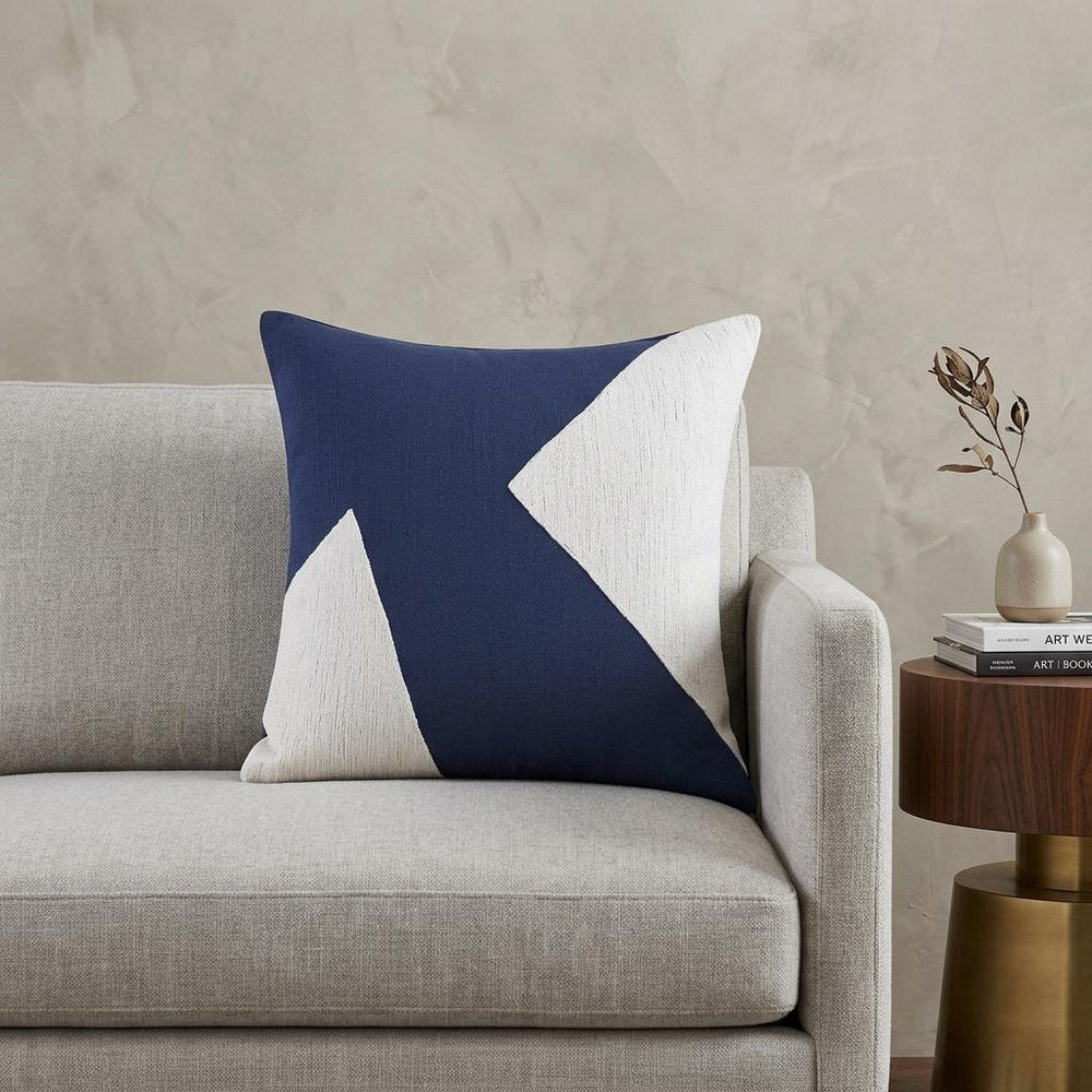 20" Navy Blue And Ivory Cotton Abstract Throw Pillow HomeRoots