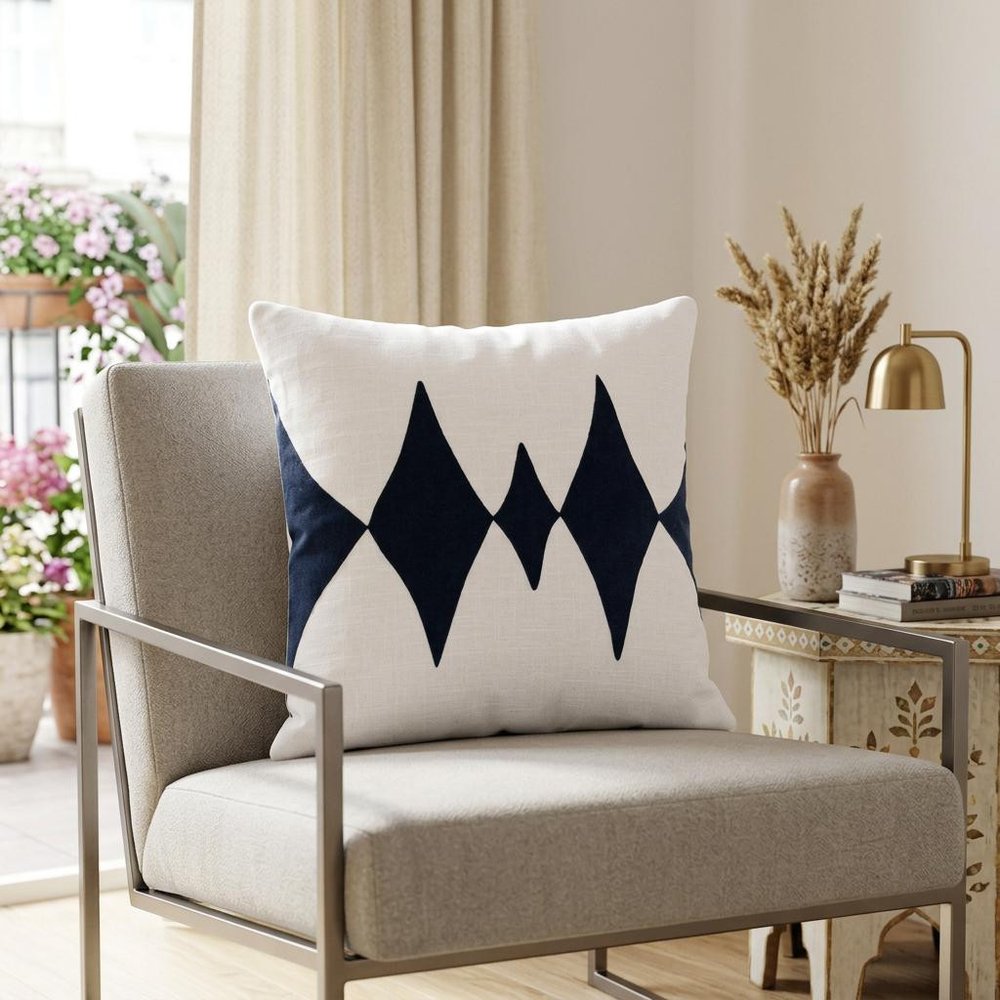 20" X 20" Blue And White 100% Cotton Diamond Zippered Pillow HomeRoots