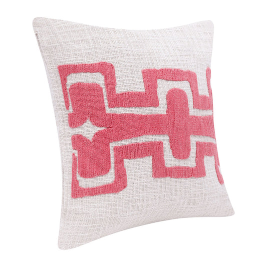 20" X 20" Coral And Ivory 100% Cotton Geometric Zippered Pillow FurniFindUSA