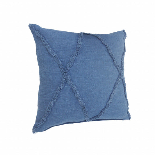 20" X 20" Classic Blue 100% Cotton Diamond Zippered Pillow FurniFindUSA