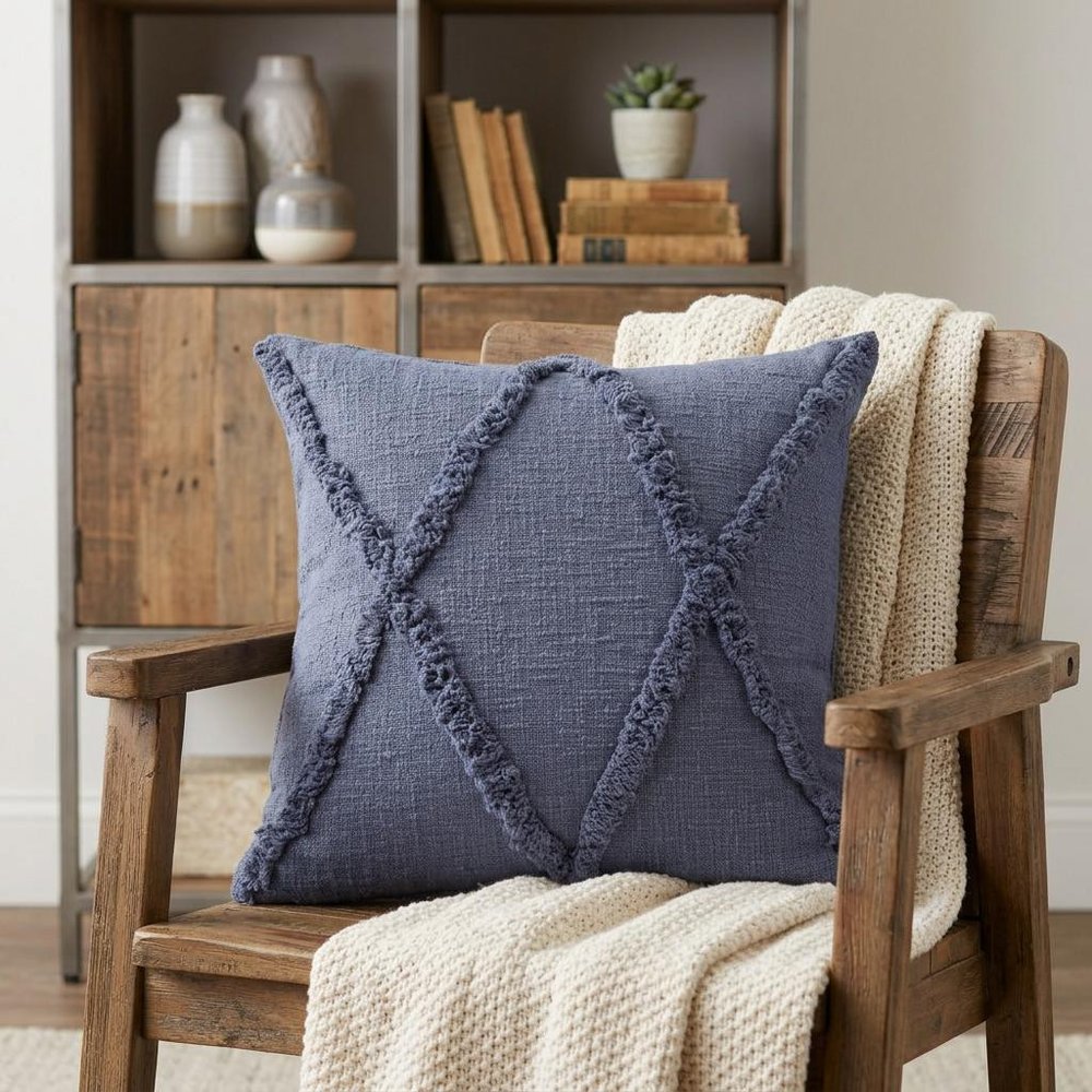 18" X 18" Denim Blue 100% Cotton Zippered Pillow HomeRoots