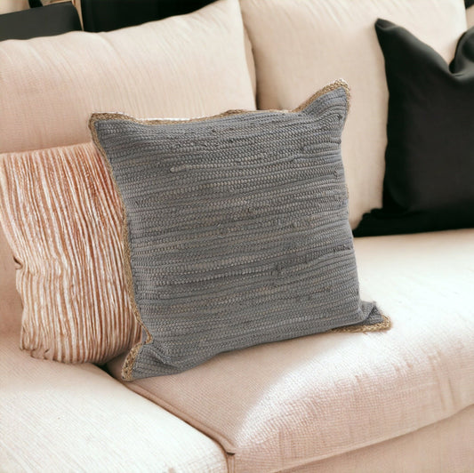 20" X 20" Anthracite Gray And Tan 100% Cotton Zippered Pillow FurniFindUSA