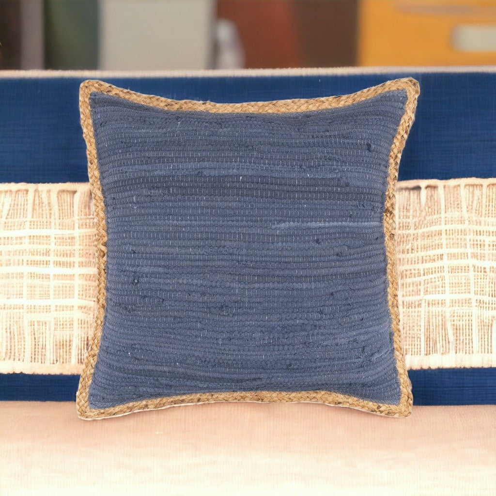 20" X 20" Blue and Beige Cotton Blend Zippered Pillow FurniFindUSA