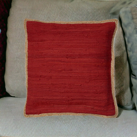 20" x 20" Red 100% Cotton Zippered Pillow FurniFindUSA