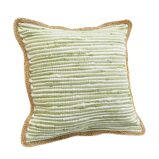 20" X 20" Sweet Pea Green, White And Tan 100% Cotton Striped Zippered Pillow FurniFindUSA